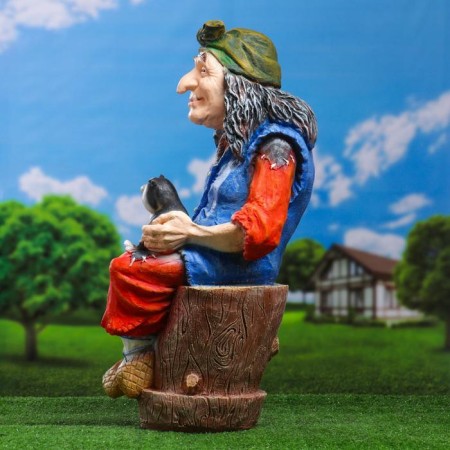 Garden figure "Baba Yaga on a mortar with a cat" 74x40x36 cm mix-1