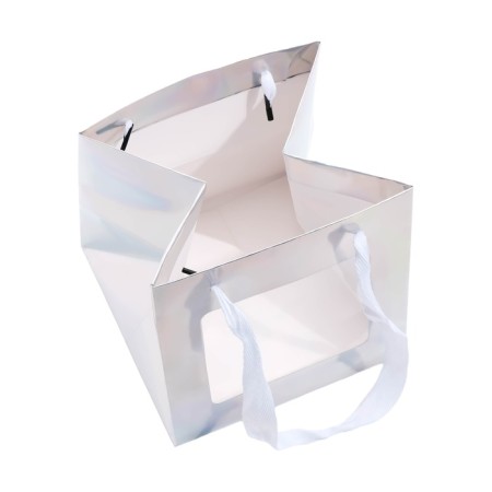 A packet for a cake with a square bottom and window, holographic, 15 x 15 x 15 cm-3