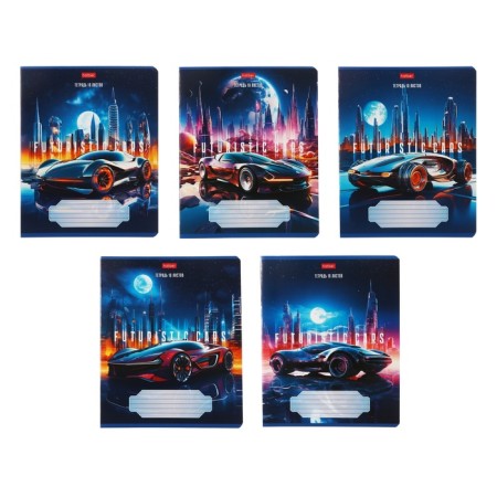 Notebook 18 sheets in the Futuristic Cars cage, covered cardboard, mix