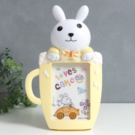 Photo frame plastic 10x15 cm "Bunny in a cup" yellow-white 6x20x33 cm