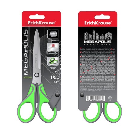 Scissors Erichkrause Megapolis, 18 cm, with improved 4D swoops, do not rust, handles with rubber inserts, in a blist-2