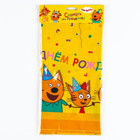 One -time tablecloth, three cats, yellow, 120x180 cm-2