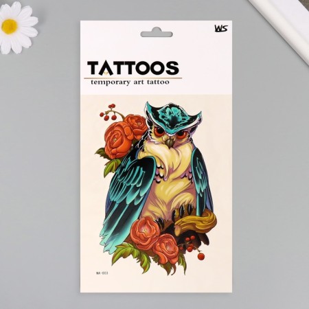 Tattoo on the body color "owl in peony" 26.1x14.6 cm