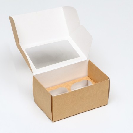 Box for 2 cupcake, craft, with a window 16 x 10 x 8 cm-2