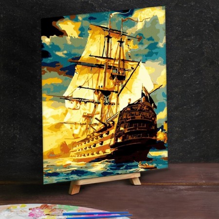 Picture on numbers on a canvas with a subframe "Ship in the Ocean", 40 x 50 cm-1