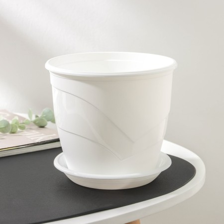 Pot for flowers with the pallet "Venice", 2 l, d = 16 cm, white color-1