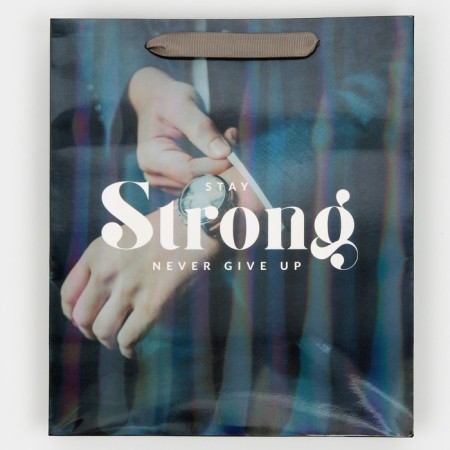 Gift package laminated, packaging, “never give up”, rainbow holography, ml 23 x 27 x 11.5 cm-6