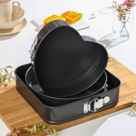 A set of baking forms “Elin”, 3 subjects: D = 25/21/26 cm, removable bottom, anti -stick coating, black color