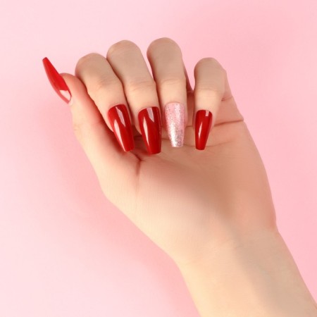 Falbings "Passion", 24 pcs, adhesive plates, ballerina shape, glossy color red/pink/silver-7