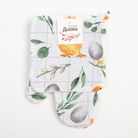 Set of Duckling kitchen shade: mittens 20x27 cm, take 19x19 cm, 100% cotton-5