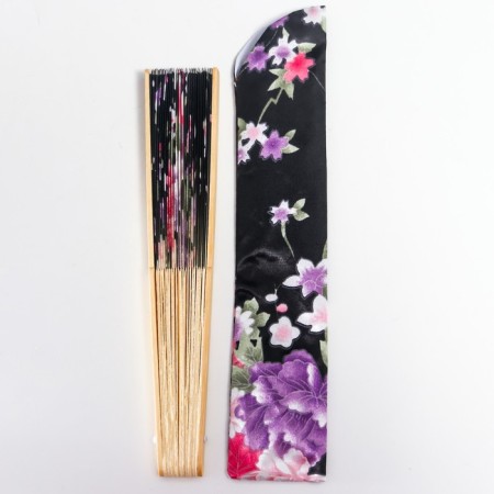Fan bamboo, textile h = 21 cm "flowers" with a cover, black-8