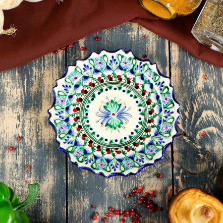Plate of the Rishtan ceramics "Flowers", blue, embossed, 15 cm-1
