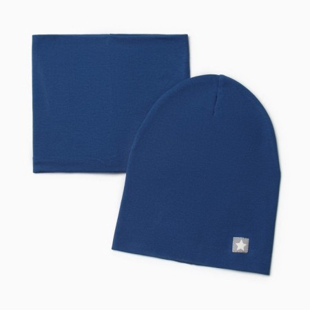 Set for a boy (snood and hat), indigo color, size 50-54