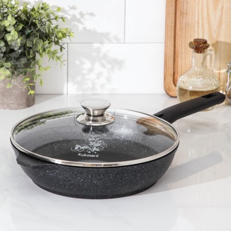 Pan, d = 24 cm, removable handle, glass cover, anti -stick coating, color dark marble-11