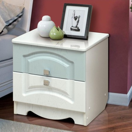 Venice 4 bedside table with 2 boxes, white color / matte Arctic / denim matte