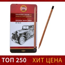 A set of pencils of black-dimensions of 12 pieces of Koh-I-Noor 1512N ART, 8B-2H, in a metal pencil case