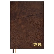 Dated 2025 diary, Escalada, A5+ 176 sheets, integral cover, artificial leather, foil embroidery, liesse, block 80 g/m2, brown