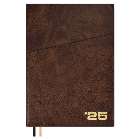 Dated 2025 diary, Escalada, A5+ 176 sheets, integral cover, artificial leather, foil embroidery, liesse, block 80 g/m2, brown