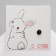 Bunny icon with a camera, white-pink color in ferrous metal