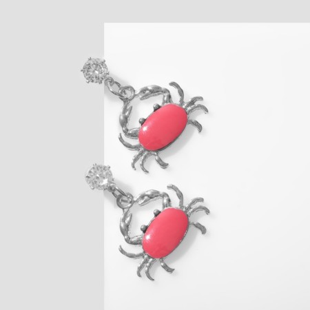 Emall earrings "crayfish", pink-white color in silver