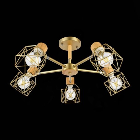 Ceiling EVOLUCE lamp. Sle110402-05. Stelitto. 5x40 watts, E27, 68x68x35 cm, golden color, light wood-9