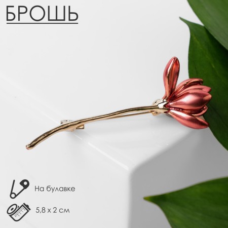 Brooch "Flower", matte pink color in gold