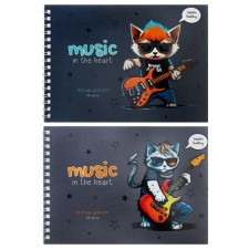 Note for notes A5, 24 sheets on the crest of Musical Cats, the cover coated cardboard, selective UV-lak, mix