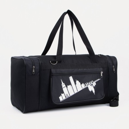 Road bag, 3 parts on zippers, external pocket, long belt, black color