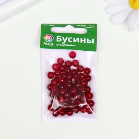 Busy glass "Kracle" 6 mm, 65 pcs. red-2