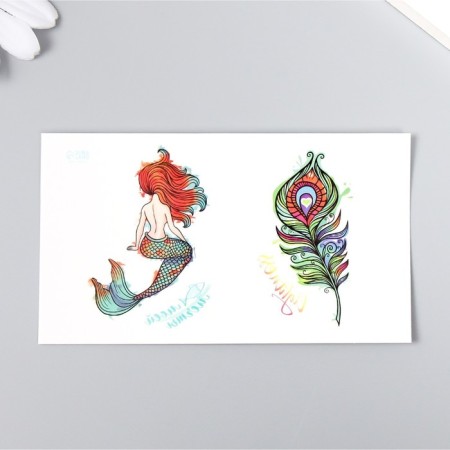 Tattoo on the body Color double "Peryshko and mermaid" 10.5x6 cm-1