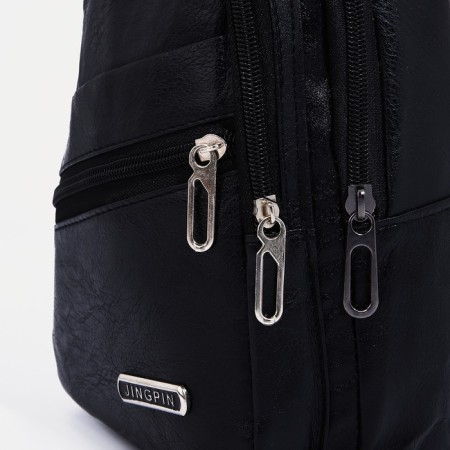 Male sling bag, artificial leather, headphone opening, black color-4