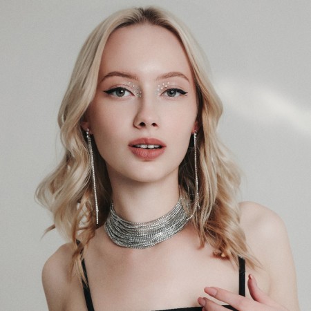 Choker "ice" is exquisite, white color in silver, 30 cm-2