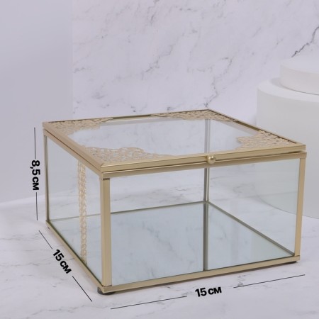 Great organizer for storage, with a lid, glass, with a mirror -bottom, 1 section, 15 × 15 × 8.5 cm, the color is transparent/copper-1