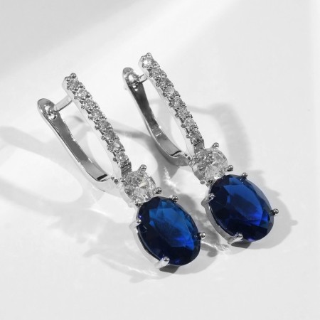Earrings with rhinestones "blitz", white-blue color in silver-1
