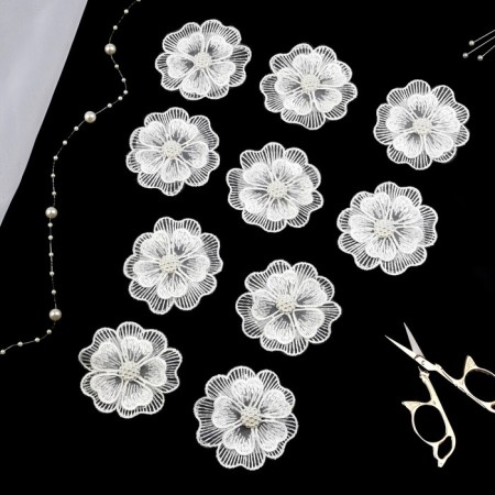 Knitted elements "double flowers", d = 6 cm, 10 pcs, white color-1
