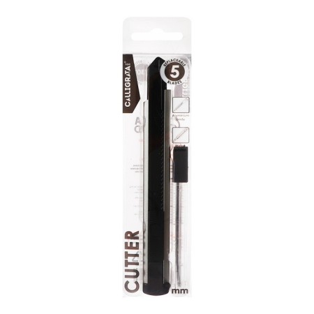 Chancellery knife 9mm metal + blade, 5 pieces of black, top-1