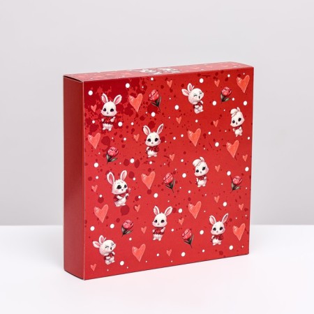 Box for 16 sweets, red "bunnies" 17.7 x 17.7 x 3.8 cm-1