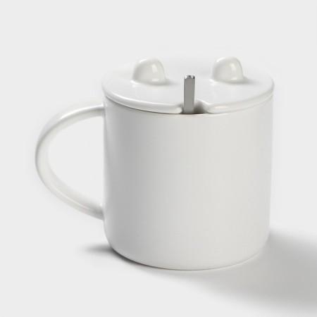 Ceramic mug with a spoon "Panda", 350 ml, white color-3