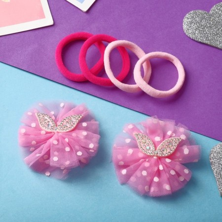 Hair set "Alice" (4 elastic bands, 2 clamps) pea ears, pink-1