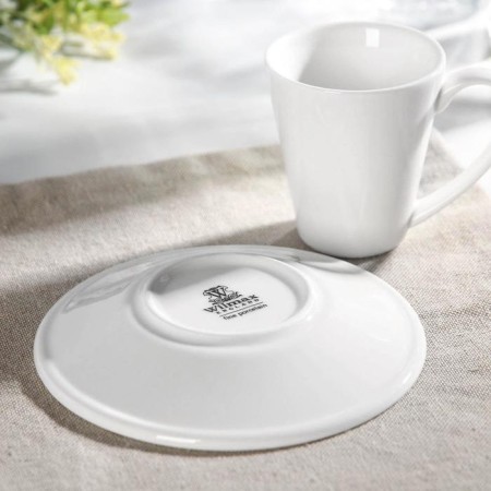 Coffee steam porcelain Wilmax, 2 items: mug 110 ml, saucer d = 13.2 cm, white color-2