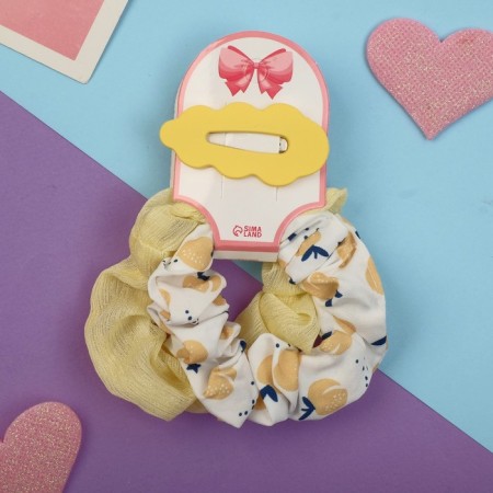 Hair Set "Militsa" 3 pcs (invisible 1 pc - 5 cm, elastic band 2 pcs) fruits, white -yellow