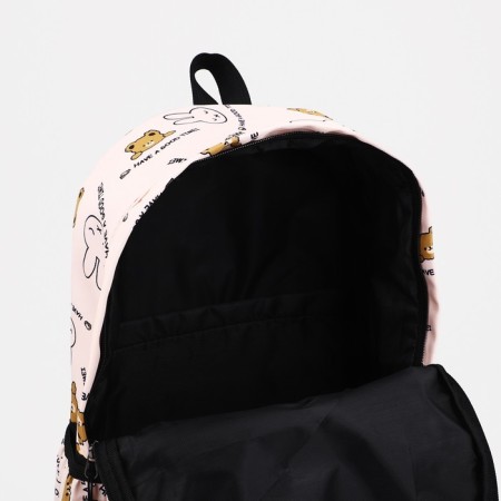 Youth backpack from textiles, external pocket, beige color-5