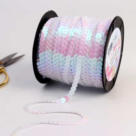Sequins on threads, mother -of -pearl, 6 mm, 91 ± 1 m, white color No. 51-1