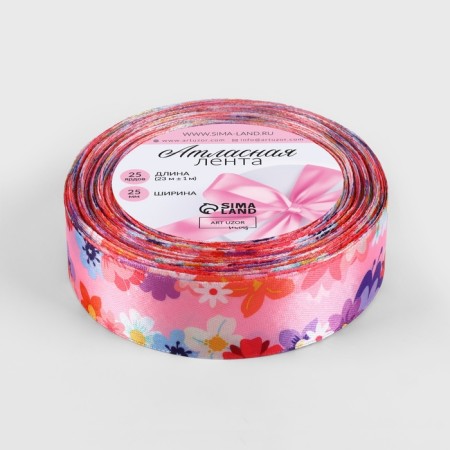 Satin tape "Pink bouquet", 25 mm × 23 ± 1 m, multi -colored-1