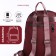 A backpack with a zipper, 5 outer pockets, pencil case, burgundy color