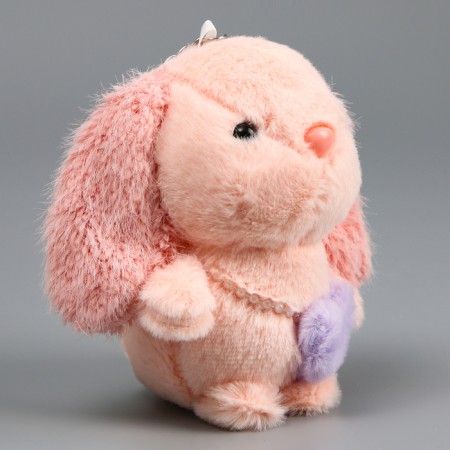 Soft toy "Bunny" on a key fob, 11 cm, light pink color-3