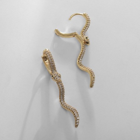 Earrings with rhinestones Xuping snake, voluptuousness, white color in gold-2