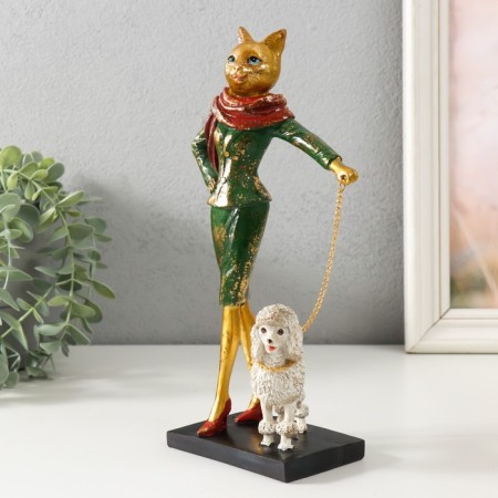 Souvenir Polystone "Madmoiselle Cat walks the poodle" 13.5x7.5x24.5 cm-3