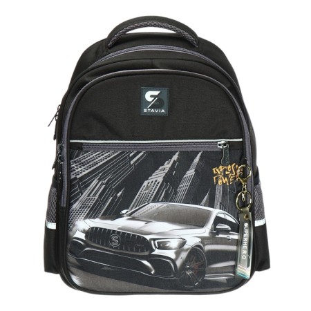 School backpack, 40 x 33 x 19 cm, ergonomic back, stavia "monochrome", black/orange-1