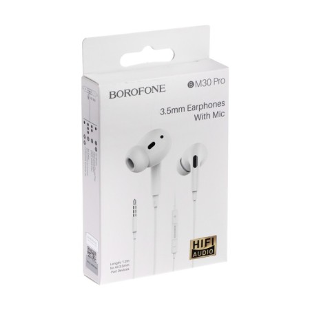 Headphones Borofone BM30 Pro, vacuum, microphone, jack 3.5 mm, cable 1.2 m, white-4